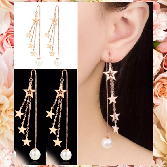 Shooting Star Waterfall Threader Dangle Earrings - Picture 2 of 7